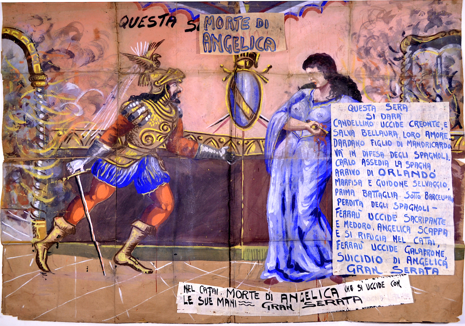 CARTELLO Morte di Angelica tempera su carta da imballaggio, 191x149 cm, 1946, Collezione Marionettistica Fratelli Napoli, © photo Rosario Pecorella